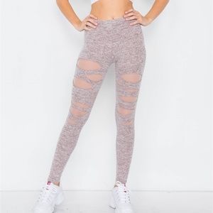 Marled Taupe Sheer Lining Distressed Leggings